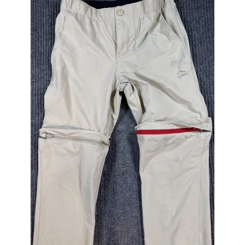 LL Bean Kids Convertible Hiking Pants Tan Khaki Zip Off Shorts Size 6X-7 513663